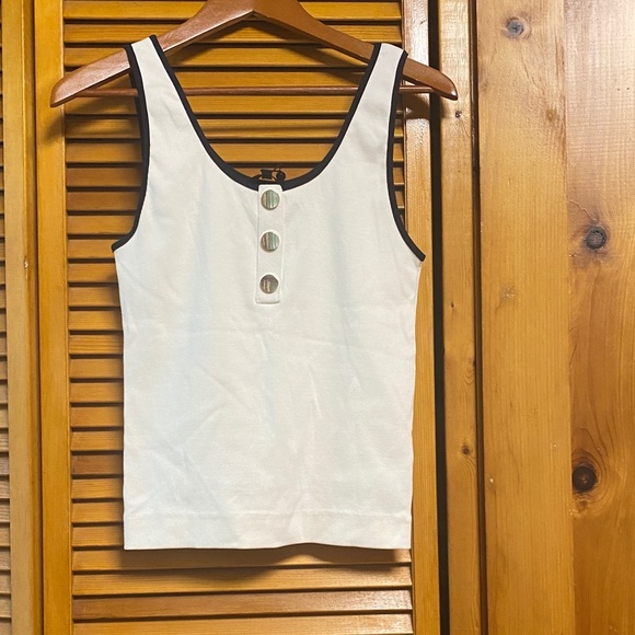 Massimo Dutti Tops - Massimo Dutti Cream Tank Top with Black Trim and button